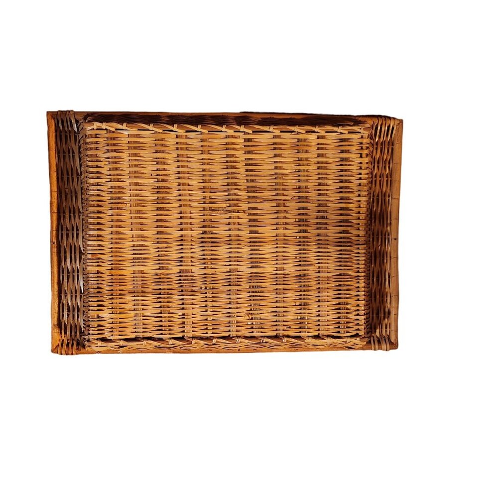 Vintage Woven Bamboo Rattan Tray Rectangle 15"x13"x3" For Rustic Home Decor Or S